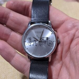 Coach Black Strap Watch with Silver Dial